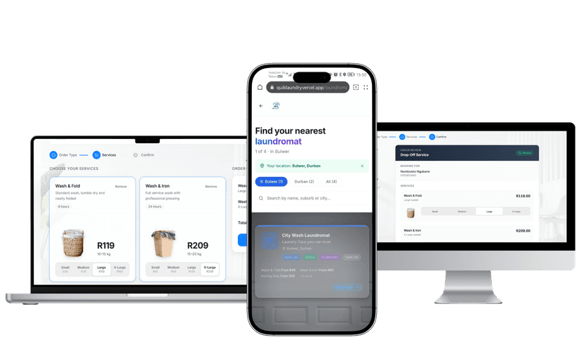 Laundra app booking screen